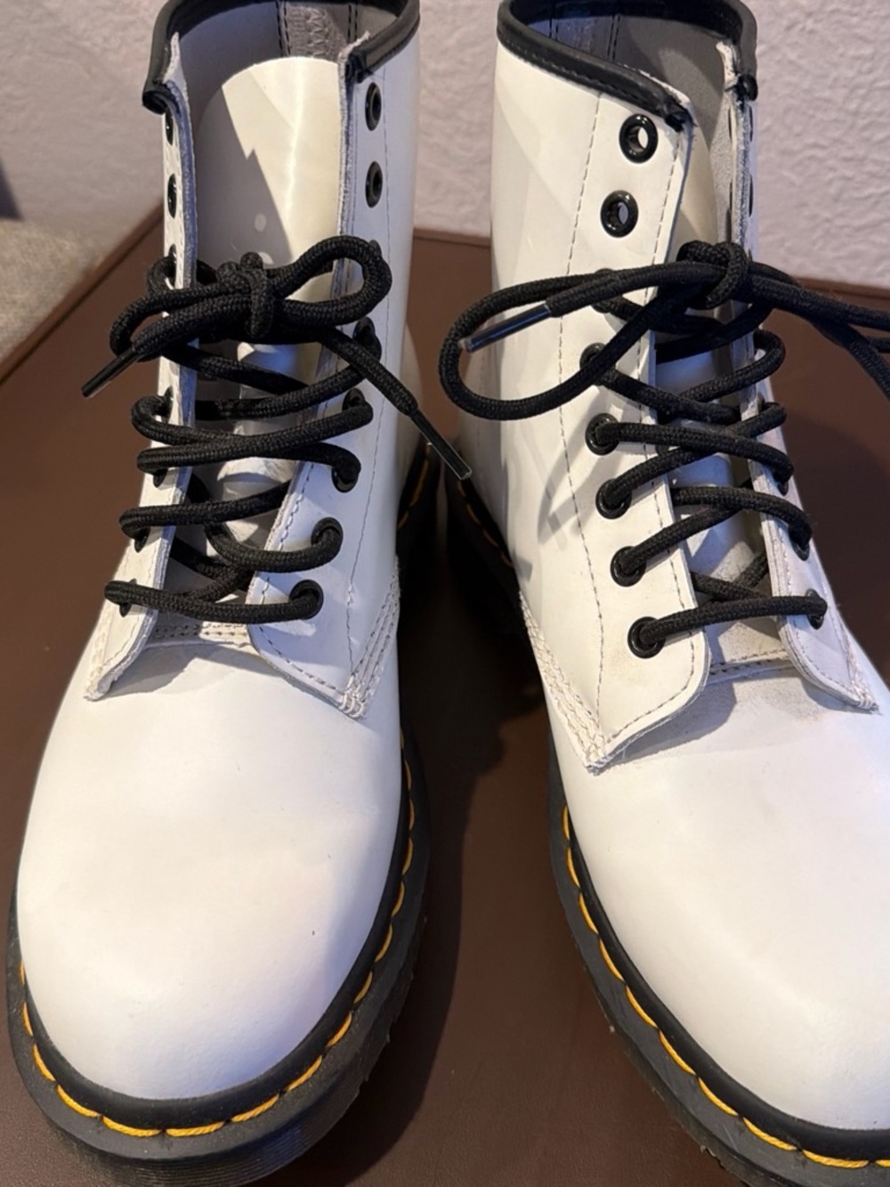 Dr.Martens White Lace-Up Combat Boots with Black Laces